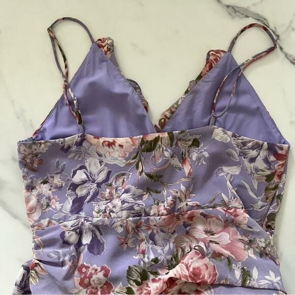 Anthro ASTR Kiana ruffle maxi dress Sz Large Lavander floral fairy core feminine - Picture 9 of 11